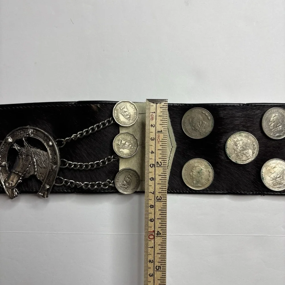 Vintage Argentinian Gaucho Coin Belt Cowhide Leather 60s 70s Kelly's Argentina